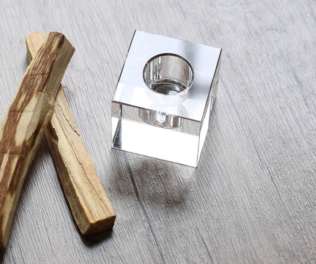 TOBOHU Crystal Palo Santo Holder Quemador de palo Santo, Soporte de cerámica para palitos de Palo Santo, Soporte de varilla de incienso de madera Palo Santo, Cuenco de combustión Palo Santo